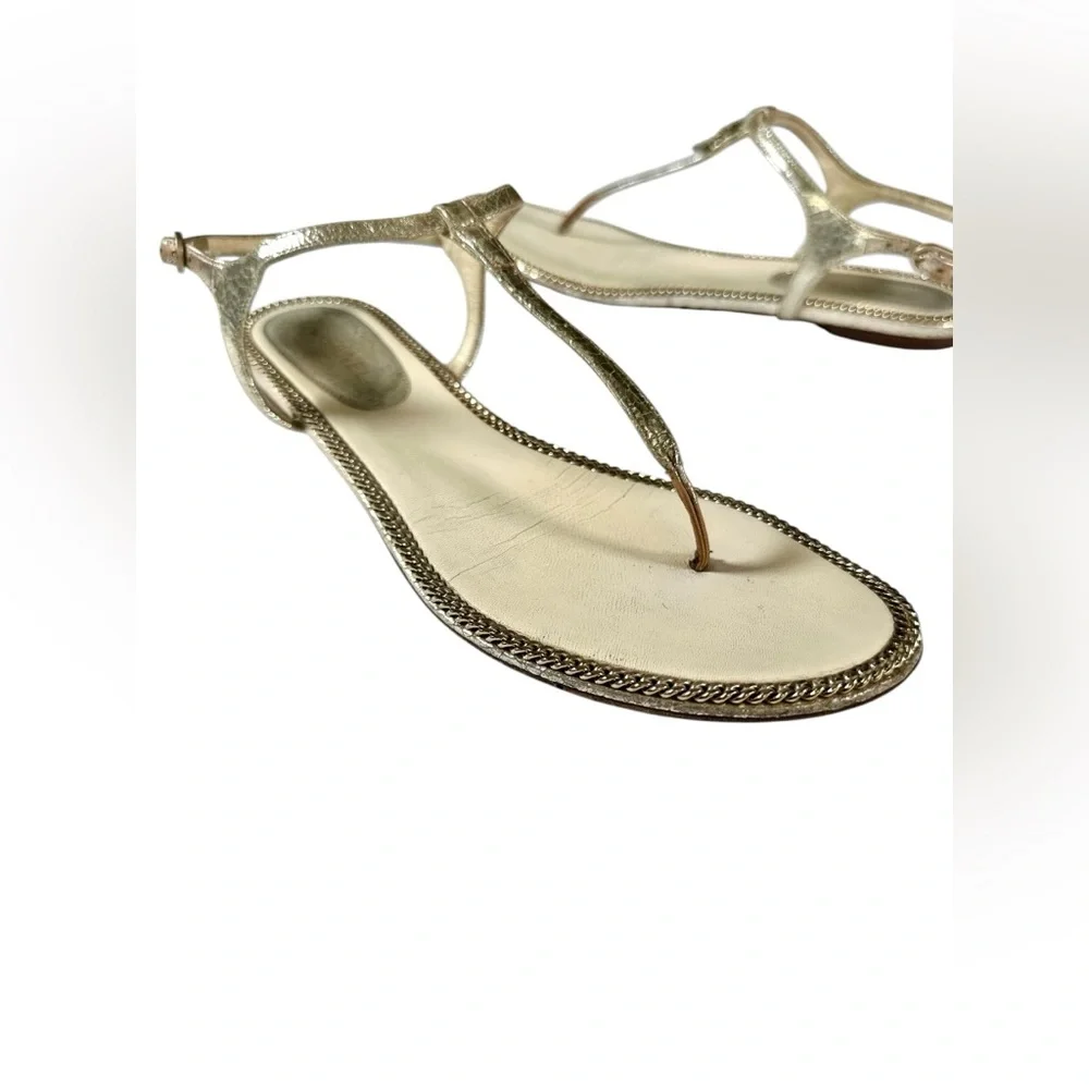 CHANEL Metallic Gold Thong T-Strap Sandals Made in Italy